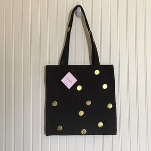 Kate Spade New York black metallic gold scatter dot canvas book tote NWT